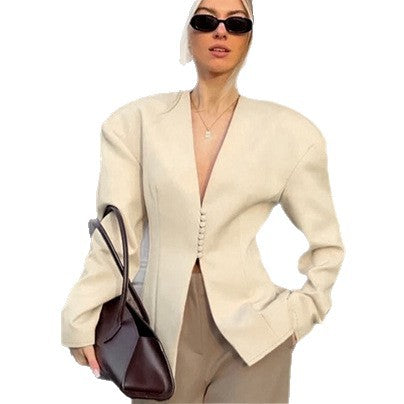 Damen Modischer Oversized Blazer mit strukturiertem Schnitt und Knopfdetails EB
