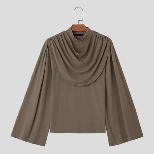 Damen Stilvolle Bluse mit Drapierung und weitem Arm EB