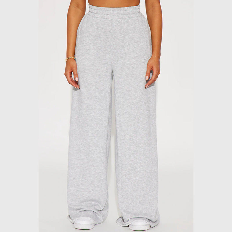 Damen nan High‑Waist Palazzohose aus French-Terry mit weitem Bein, elastischem Komfortbund und offenen Saumkanten EB