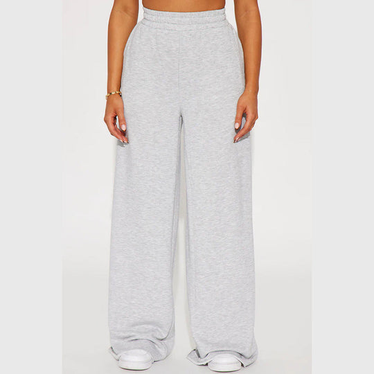 Damen nan weite Highwaist Palazzo-Loungehose mit doppelt gerafftem Komfortbund und fließender Wide‑Leg-Silhouette EB
