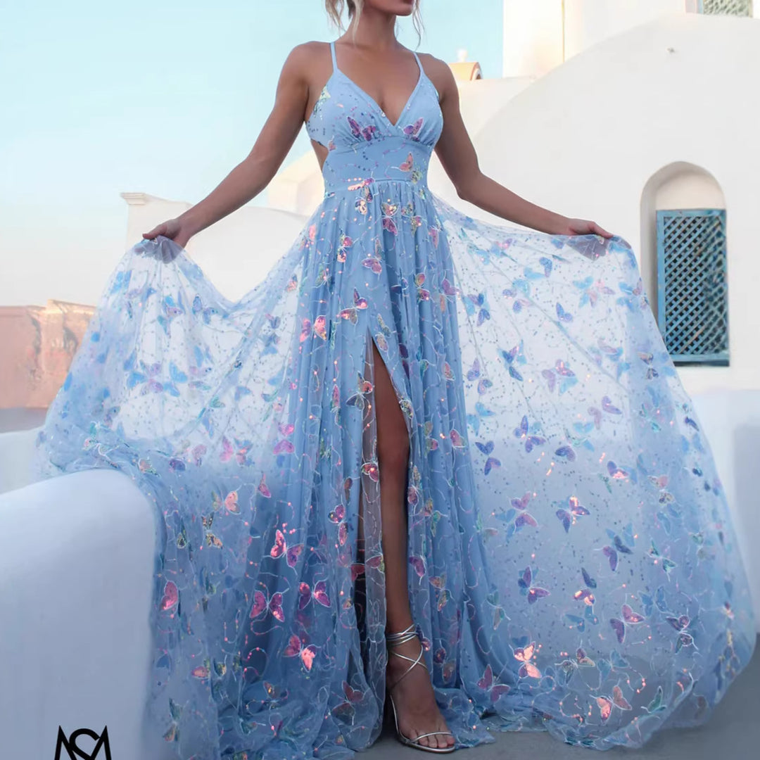 Damen Maxikleid mit feinen Glitzer-Akzenten und floralem Schnitt EB