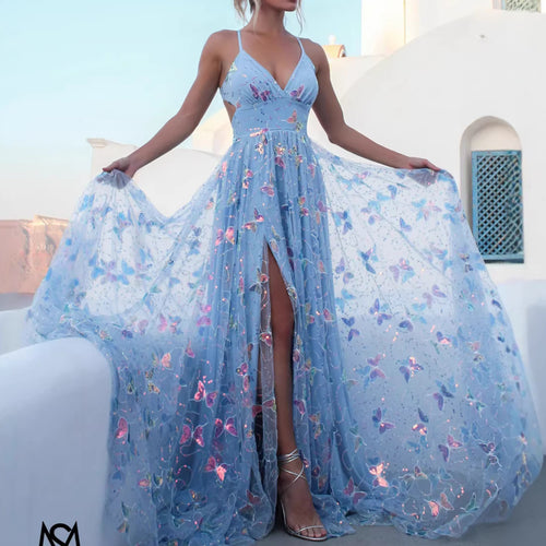 Damen Maxikleid mit feinen Glitzer-Akzenten und floralem Schnitt EB