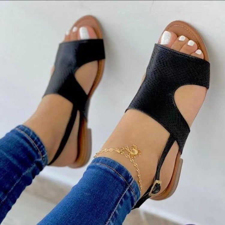 Damen Offene Sandalen mit modischem Riemendesign und komfortablem Fußbett EB