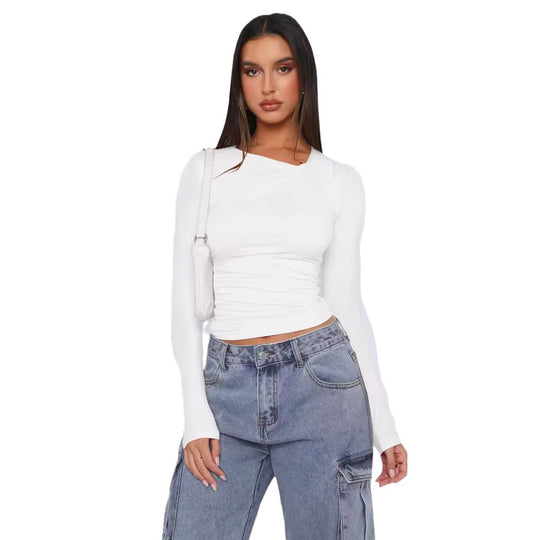 Damen Langarm-Rippoberteil mit asymmetrischem Ausschnitt EB
