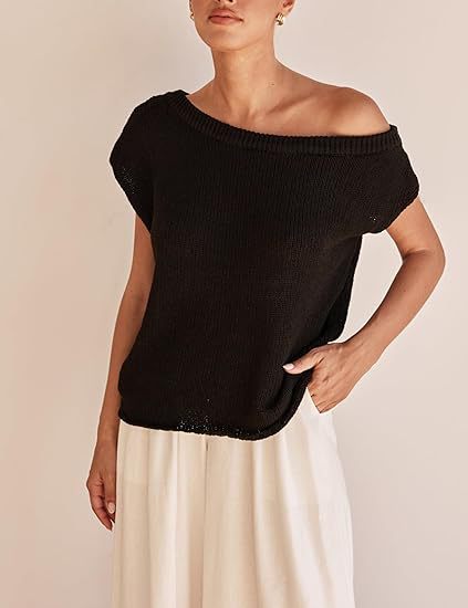 Damen lässiges Oversized Strickoberteil mit offener Schulterpartie EB