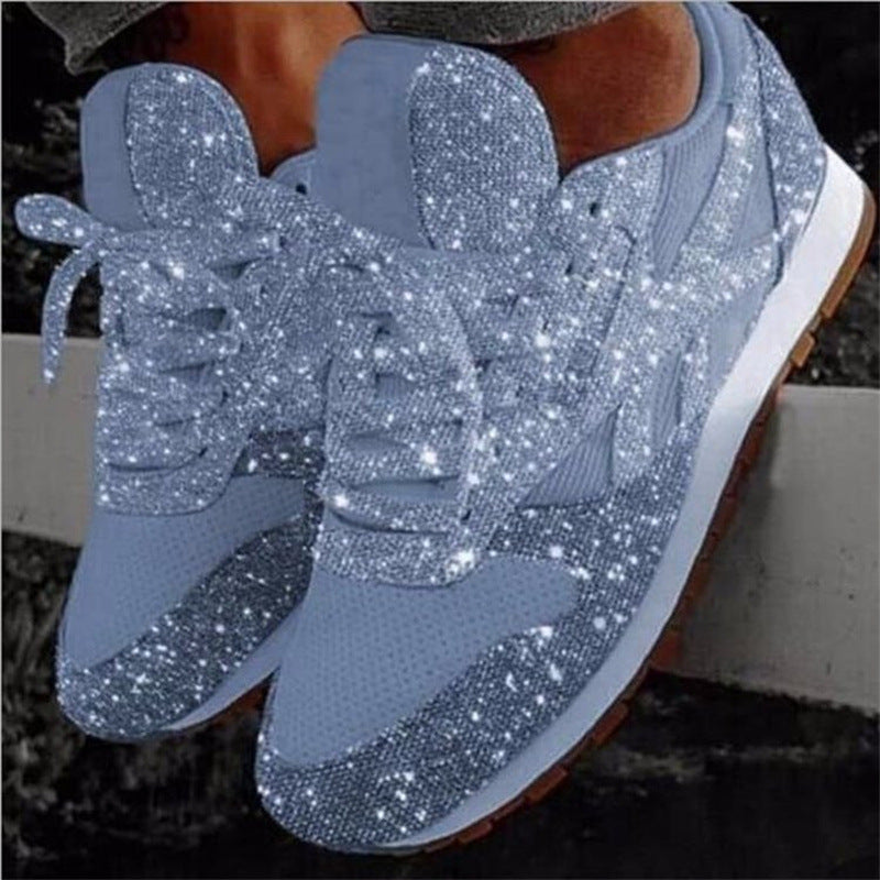 Damen glitzernde Fashion-Sneaker mit funkelnder Strassoptik atmungsaktivem Strick-Obermaterial und gepolstertem Komfortfußbett EB
