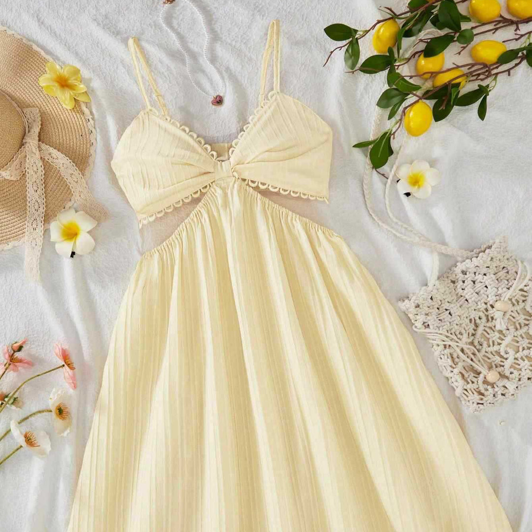 Damen Maxikleid mit zarten Rüschen und verstellbaren Spaghettiträgern EB
