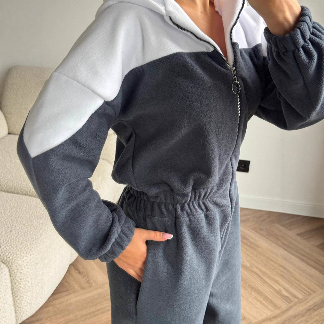 Damen gemütlicher Fleece-Overall mit Kapuze, durchgehendem Reißverschluss und elastischen Bündchen Eichborn Berlin
