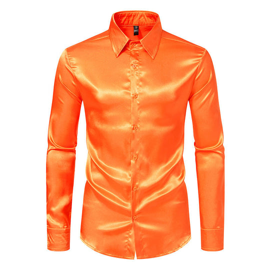 Herren Langarmhemd aus schimmerndem Satin mit eleganter Knopfleiste EB