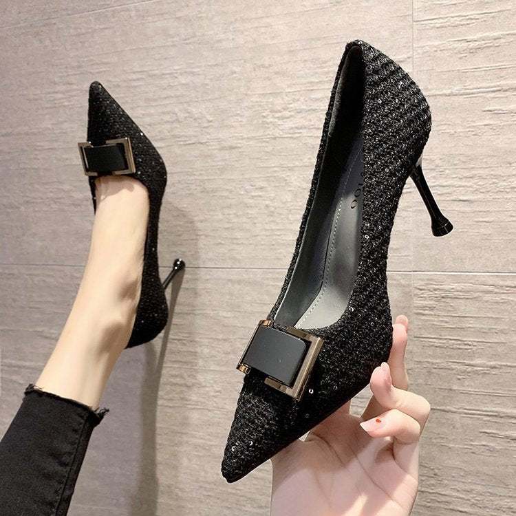 Damen elegante spitze Pumps mit glamourösem Schleifenakzent EB