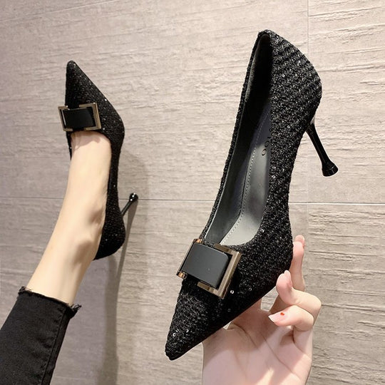 Damen elegante spitze Pumps mit glamourösem Schleifenakzent EB