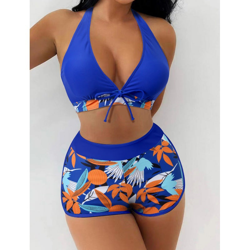 Damen Hochgeschlossen Bikini mit verspieltem Blumenmuster EB