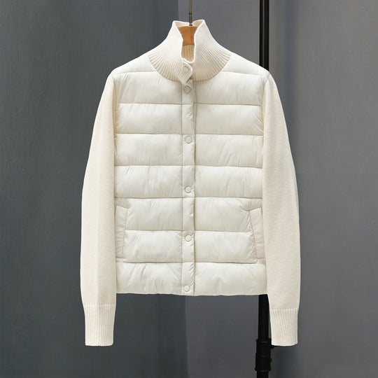 Damen nan gesteppte Hybridjacke mit wattierter Frontpartie, Feinstrickärmeln und hohem Rippenkragen EB