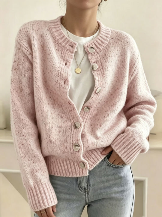 Damen Grobgestrickter Kurzcardigan mit Rundhalsausschnitt und meliertem Tweed-Effekt EB