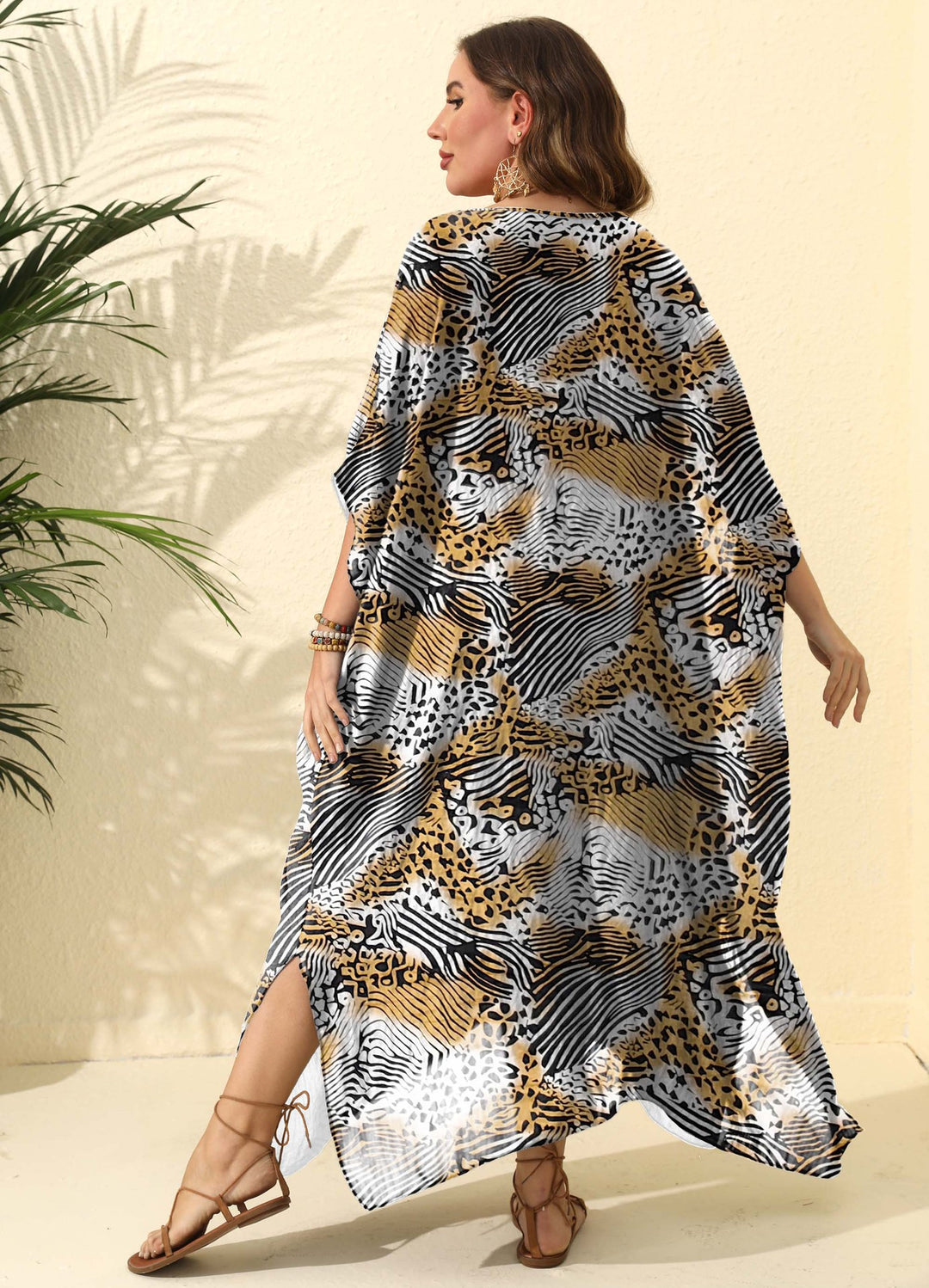 Damen Kaftan mit asymmetrischem Schnitt und tierischem Druck EB