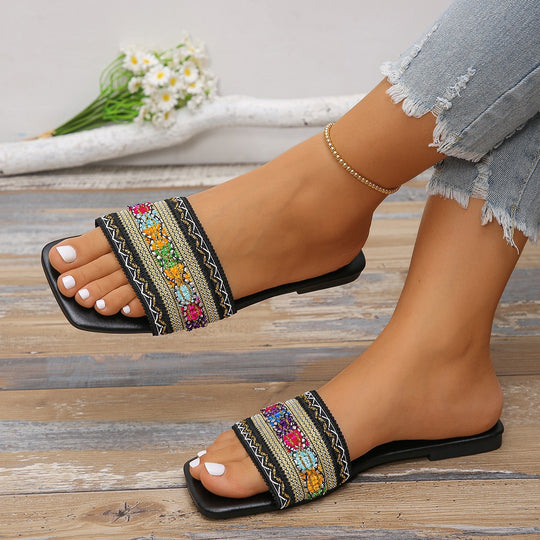 Damen modische Slides mit floralem Dekor EB