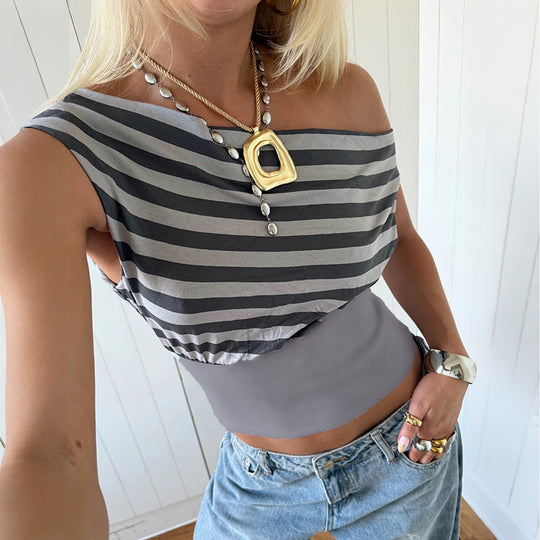 Damen Asymmetrisches Top mit gestreiftem Design EB