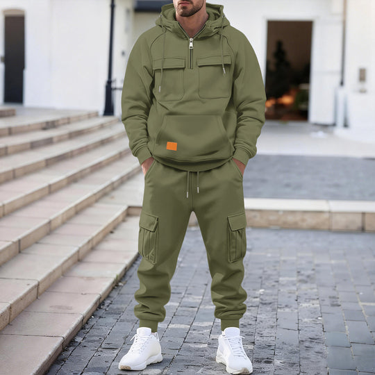 Herren nan technischer Oversize-Hoodie mit Halbzip, Kapuze, Kängurutasche und aufgesetzten Utility-Taschen EB