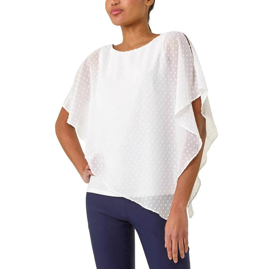 Damen leichtes Chiffon-Überwurfshirt mit Pünktchen und Fledermausärmeln EB