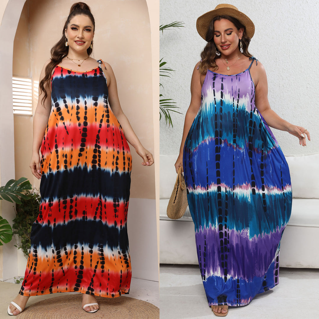 Damen luftiges Maxikleid mit buntem Batikmuster EB