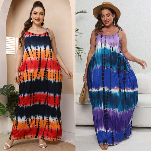 Damen luftiges Maxikleid mit buntem Batikmuster EB