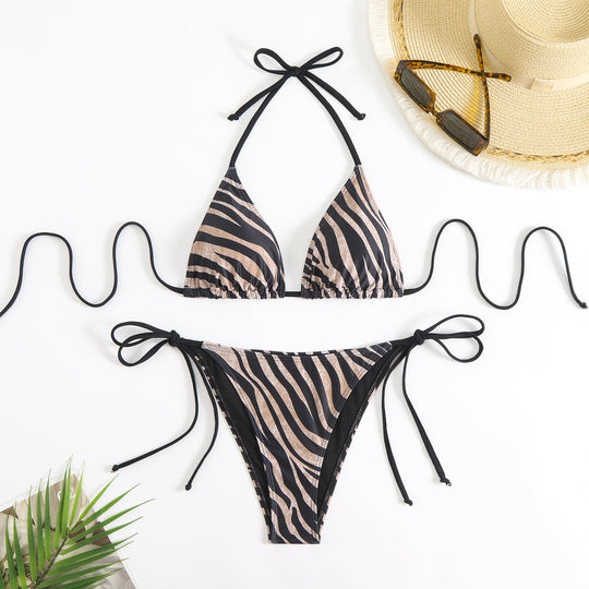 Damen Triangel-Bikini-Set mit verstellbaren Trägern und aufregendem Zebramuster EB