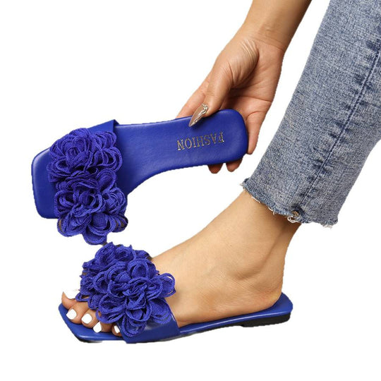 Damen elegante Slide-Sandalen mit floralen Applikationen EB