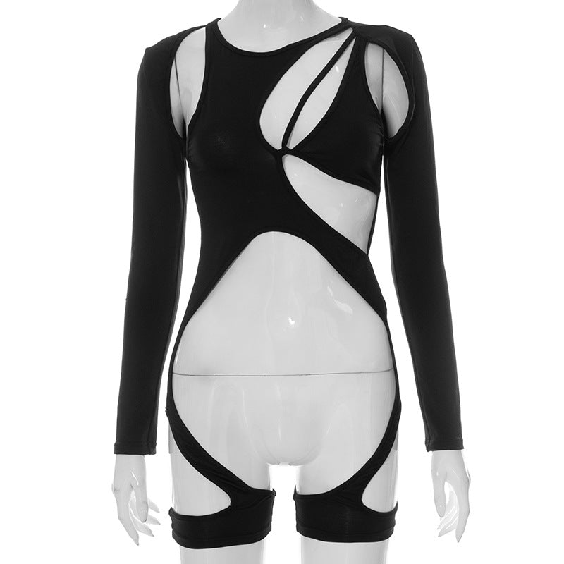 Damen Cut-Out Bodysuit mit langen Ärmeln und sportlichem Design EB