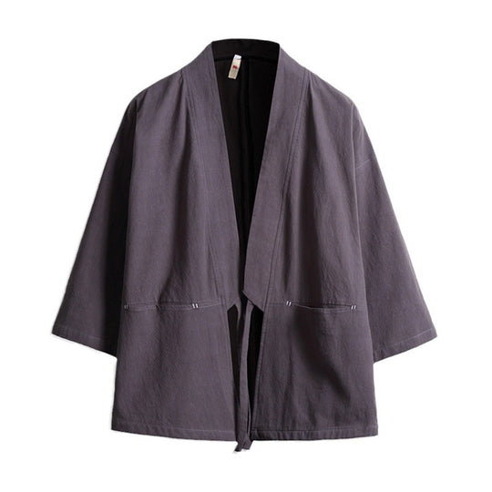 Unisex nan lässige Kimono-Jacke aus leichtem Baumwollmix mit weiter Passform und Bindegürtel EB