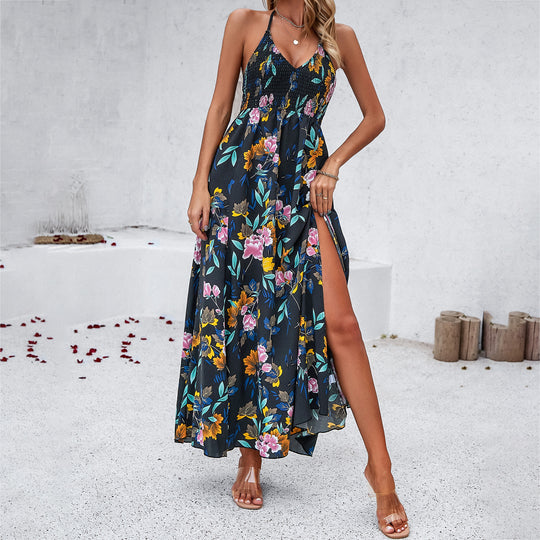 Damen Maxikleid mit tiefem V-Ausschnitt und seitlichem Schlitz EB