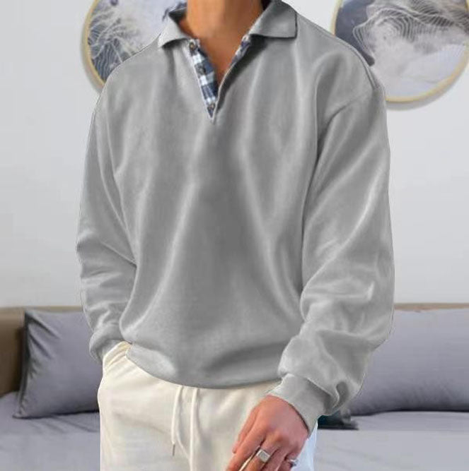 Herren nan lässiger Pullover mit Polokragen und verdeckter Karo-Innenseele aus Baumwollmischung EB