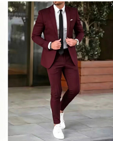 Herren nan tailliertes Anzugset aus leichtem Stretch-Twill mit Ein-Knopf-Sakko und Flat-Front-Hose EB