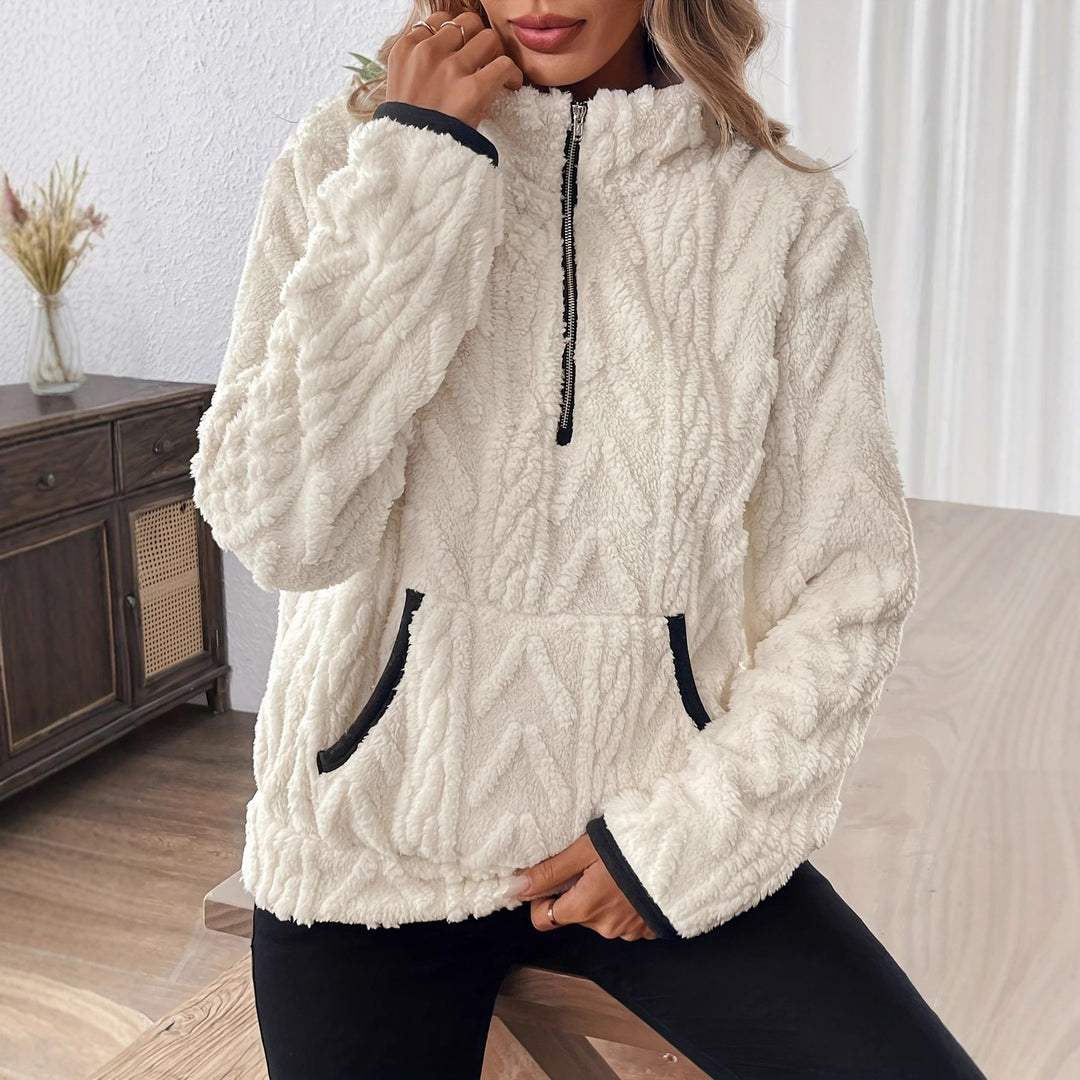 Damen kuscheliger Fleece-Hoodie mit halbem Reißverschluss EB