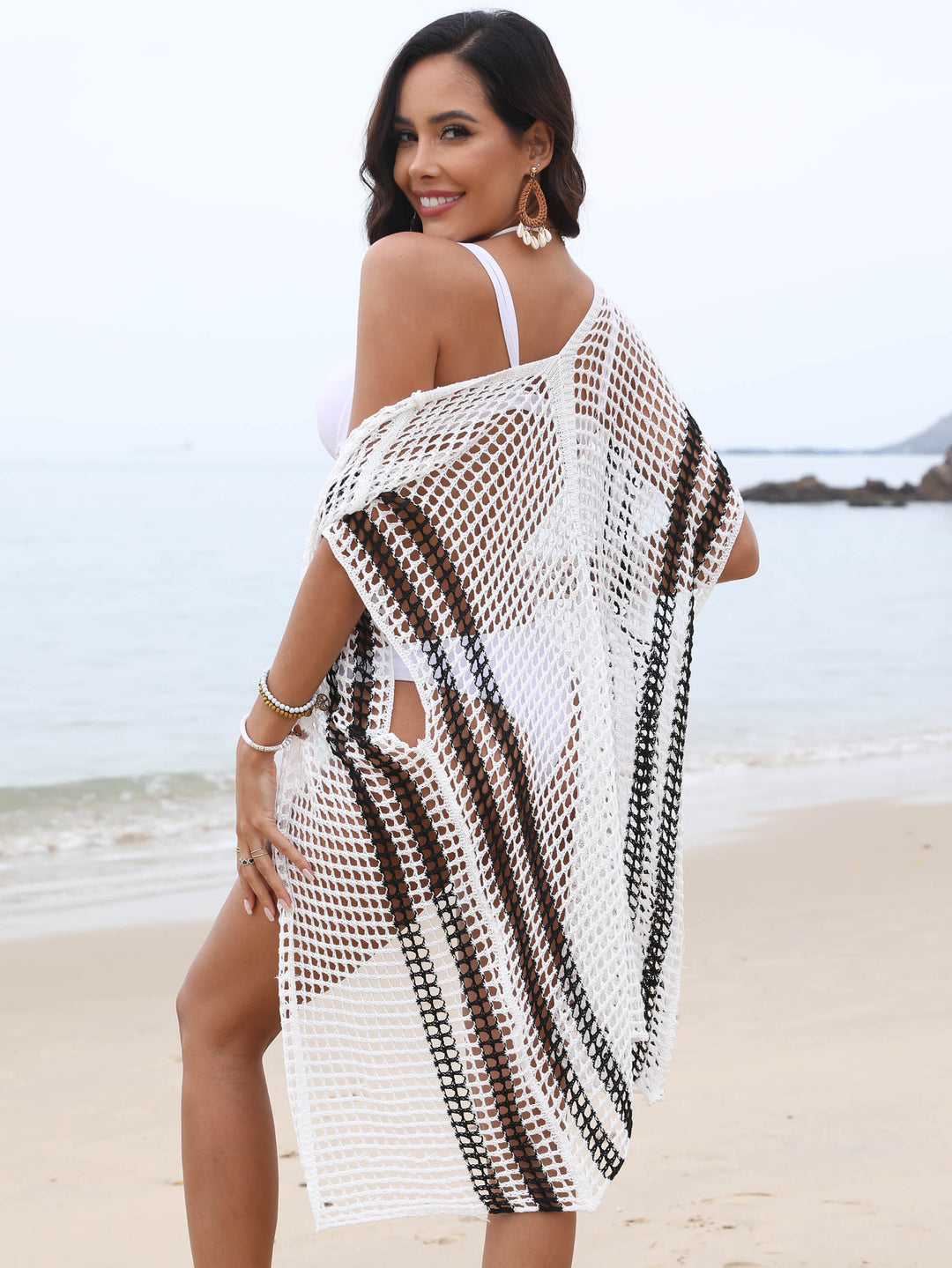 Damen Strickkimono aus luftigem Netzmaterial EB
