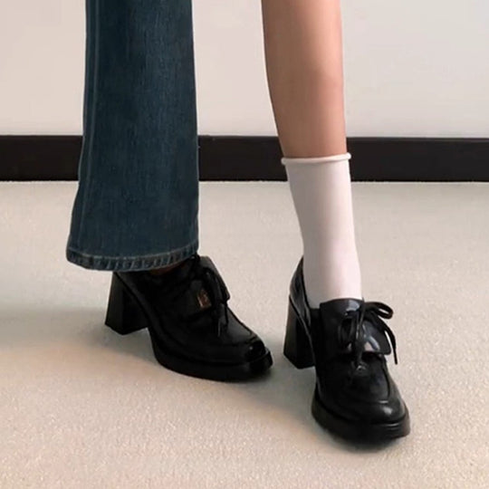 Damen elegante Schnürschuhe mit Blockabsatz EB