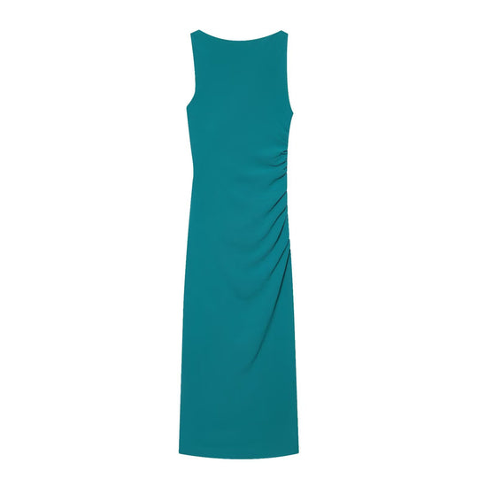 Damen Maxikleid mit elegantem Faltenwurf und asymmetrischem Saum EB