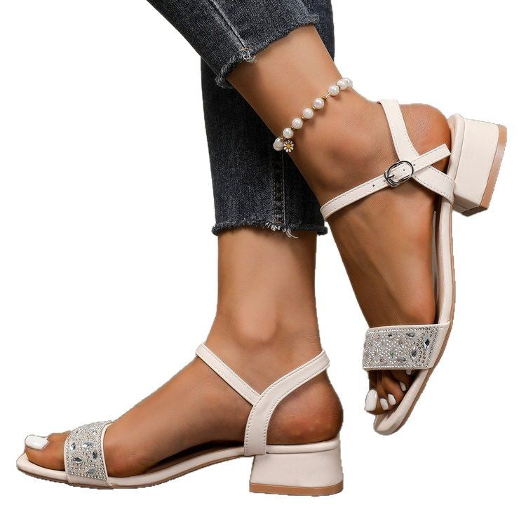 Damen Riemensandaletten mit funkelnder Strass-Applikation und elegantem Blockabsatz EB