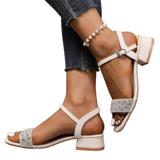 Damen Riemensandaletten mit funkelnder Strass-Applikation und elegantem Blockabsatz EB