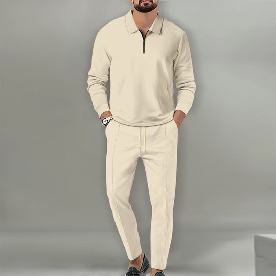 Herren nan Langarm-Henley-Poloshirt mit Halbzip und konischer Jogginghose EB