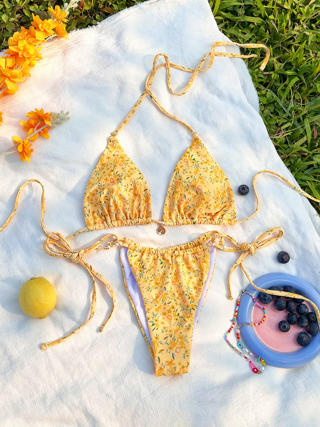 Damen Triangel-Bikini mit verspielten Bindebändern EB