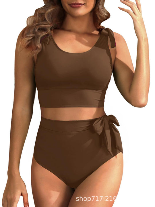 Damen Hochtailliertes Bikini-Set mit knotenverziertem Oberteil EB