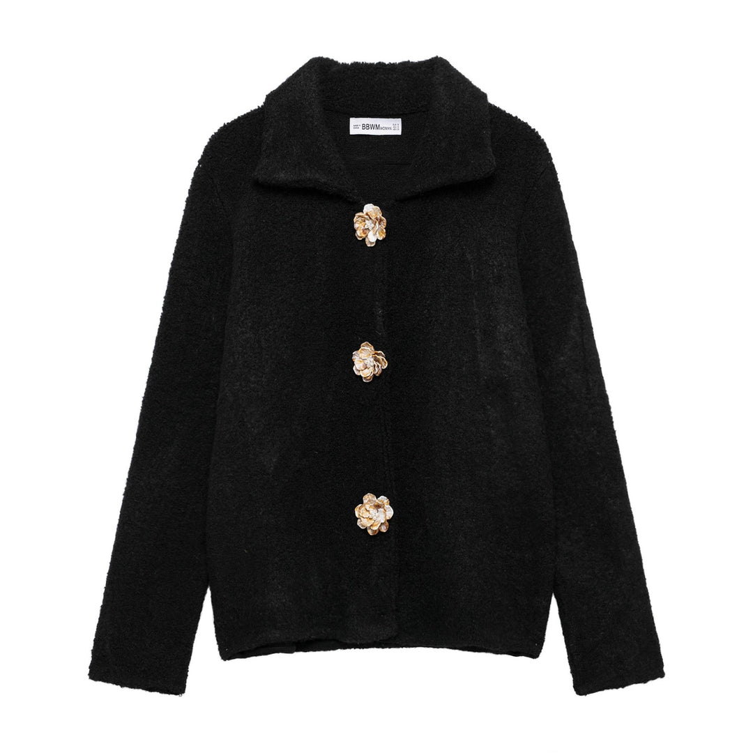 Damen elegante Strickjacke mit dekorativen Knopfdetails EB