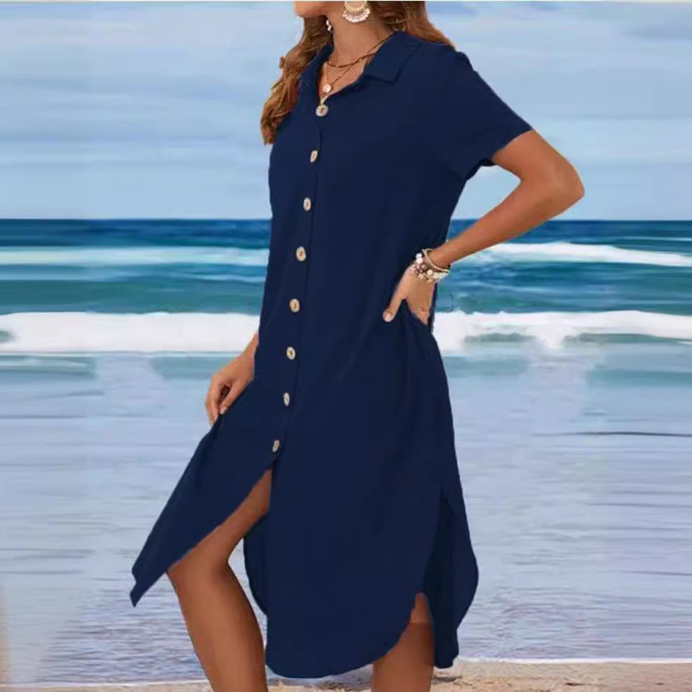 Damen Hemdkleid mit Knopfleiste und Seitenschlitzen EB