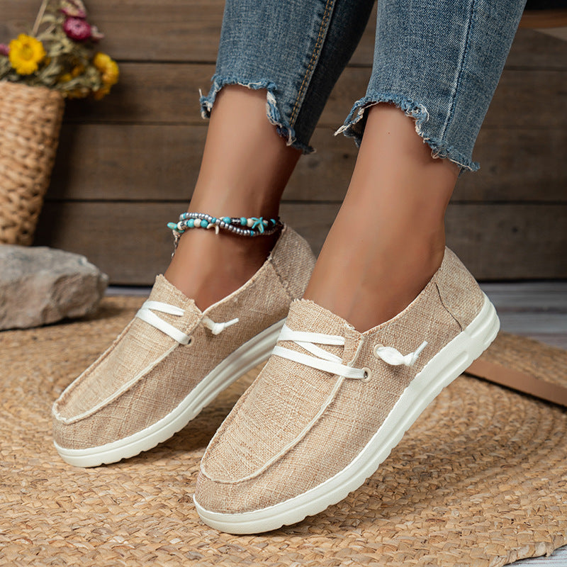Damen  lässige Leinen-Slipper mit gepolstertem Memory-Fußbett und rutschfester Flexsohle EB