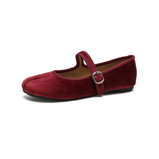 Damen Ballerinas mit luxuriösem Samt und stilvollem Riemen EB