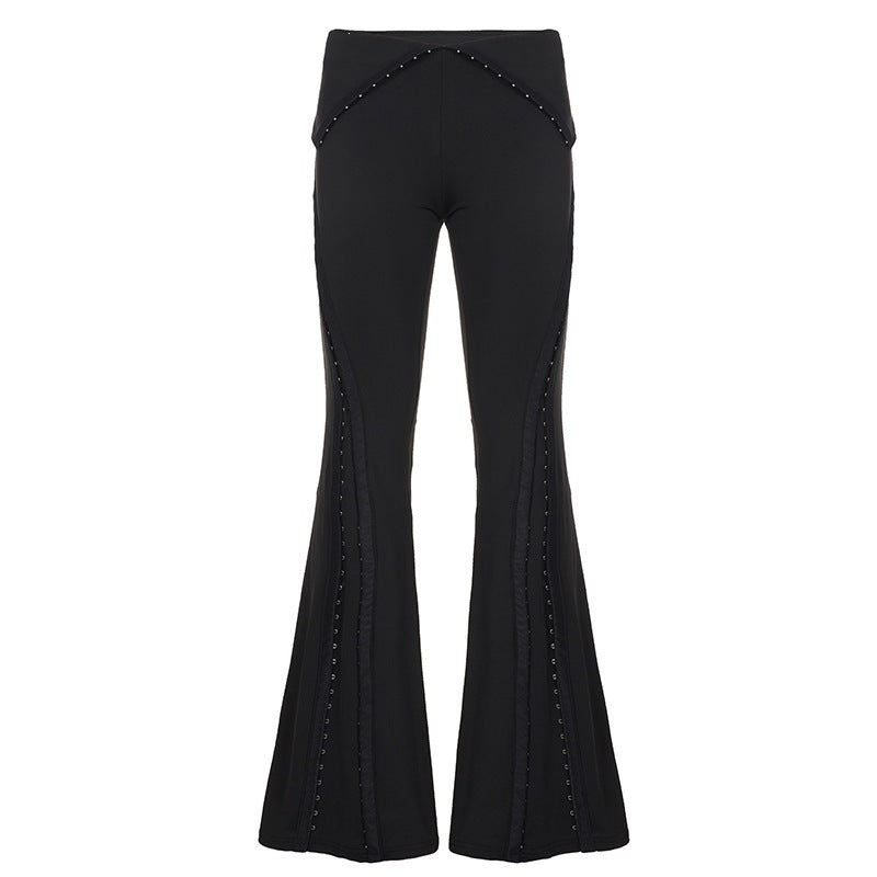 Damen Flared Pants mit dekorativen Druckknopfdetails EB