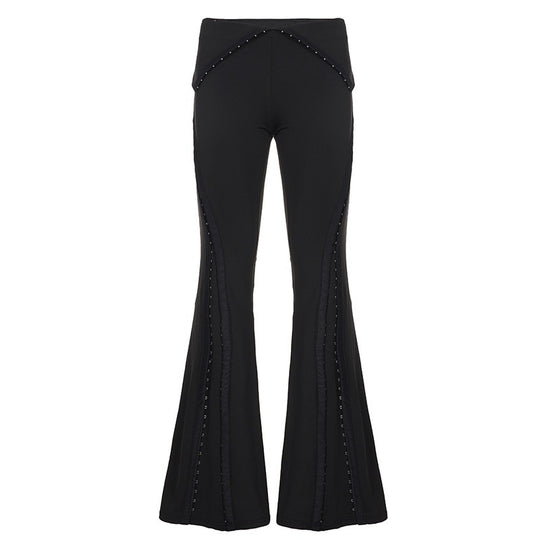 Damen Flared Pants mit dekorativen Druckknopfdetails EB