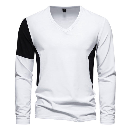 Herren Langarmshirt mit modernem V-Ausschnitt und kontrastierenden Ärmel-Paneelen EB