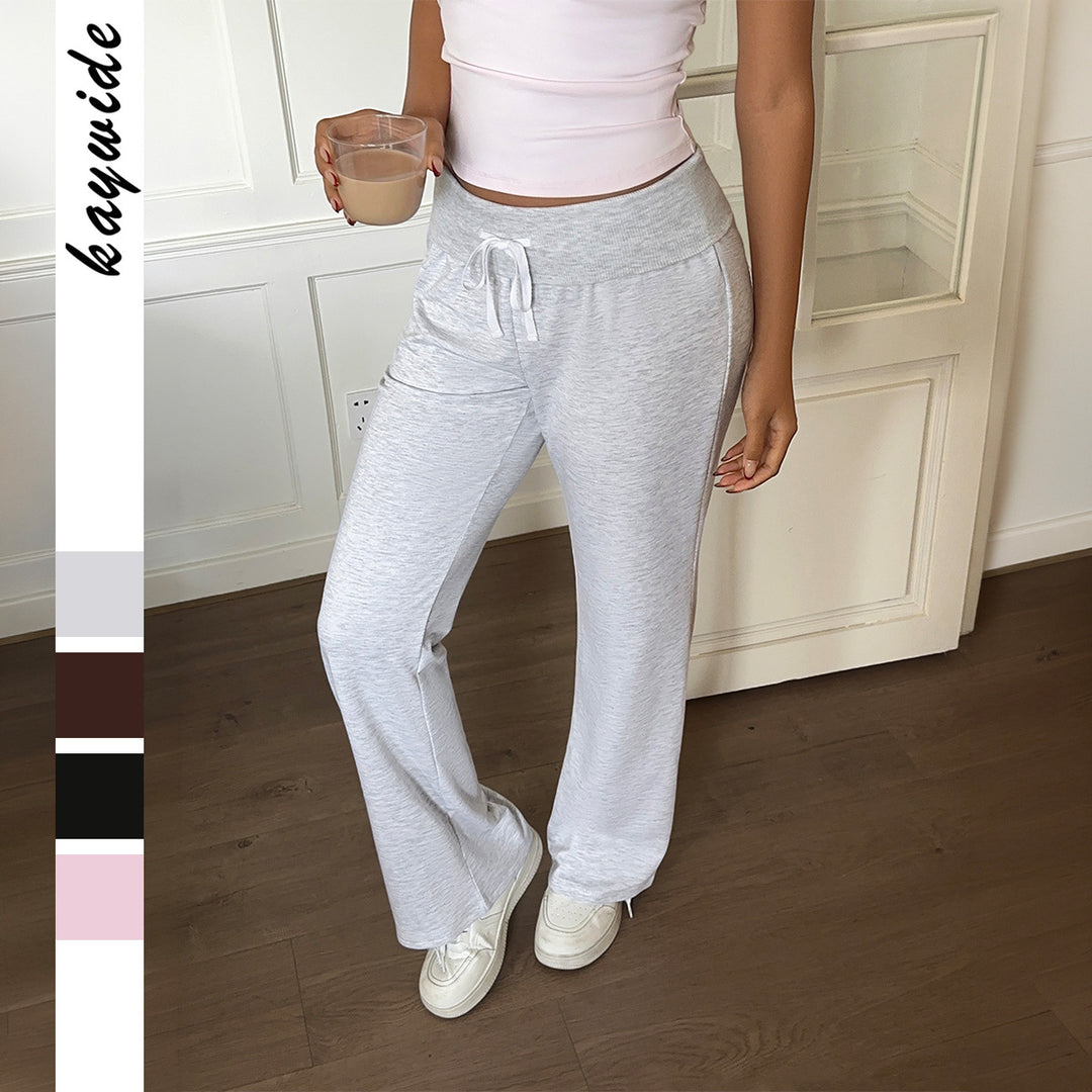 Damen nan weite Loungehose mit Umschlagbund, Kordelzug und fließendem Jersey EB