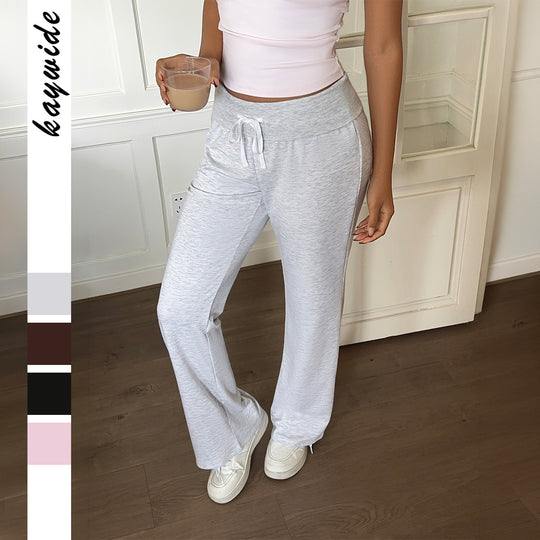 Damen nan weite Loungehose mit Umschlagbund, Kordelzug und fließendem Jersey EB